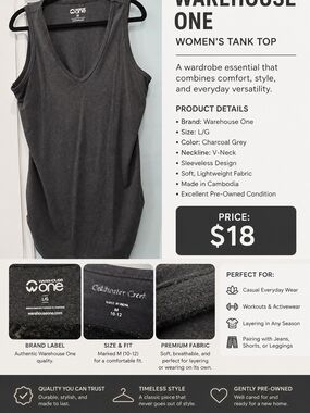 Warehouse Charcoal Grey V-Neck Tank Top